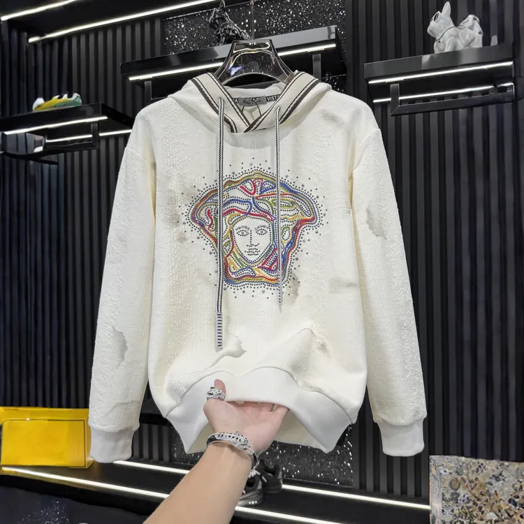 PAVENATNO/巴韦那奇刺绣钉珠连帽秋季潮流轻奢长袖帽衫上衣卫衣