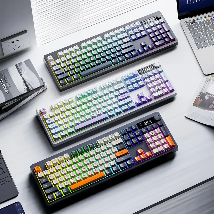 炫银狐TK100无线+蓝牙双模连接104键静音充电RGB灯效游戏办公键盘