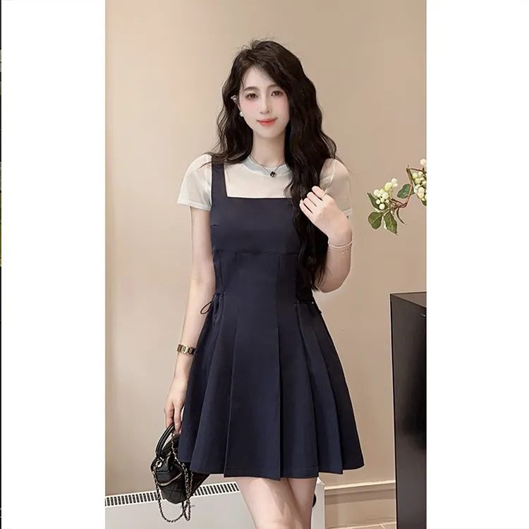 YUANLIANSU/圆脸酥【暮染烟岚】清冷感背带连衣裙+短袖上衣两件套