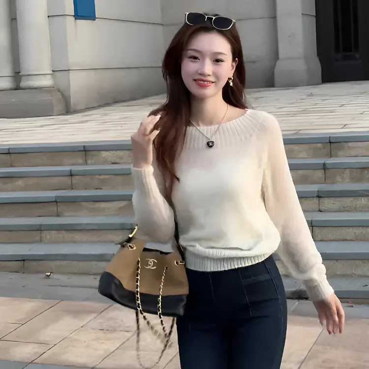 韩系简约百搭慵懒风套头毛衣女2025新款秋季休闲宽松长袖短款上衣
