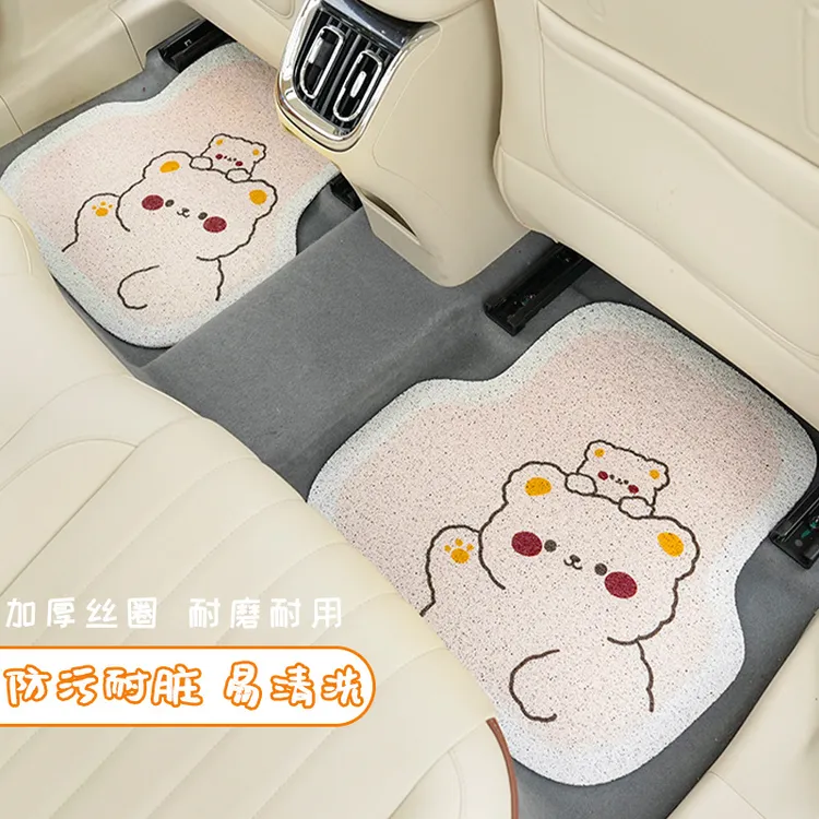丝圈卡通汽车脚垫粗线熊通用车用单片耐脏脚垫可爱汽车装饰脚垫