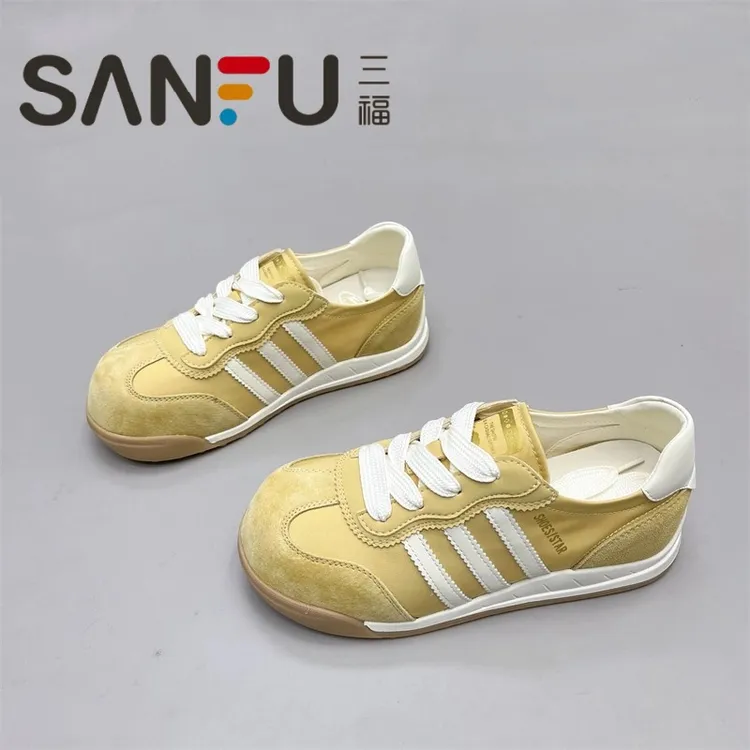 三福女鞋2025春夏新款韩版厚底三条杠德训鞋百搭透气小白鞋休闲鞋