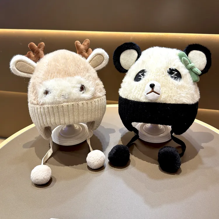 儿童帽子秋冬可爱卡通加厚护耳帽宝宝毛线帽男女童保暖防寒针织帽