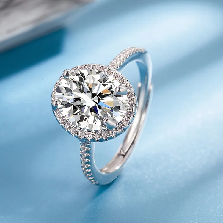 925银戒指 满钻蛋形钻戒女设计感时尚百搭精致四爪戒指送女友礼物