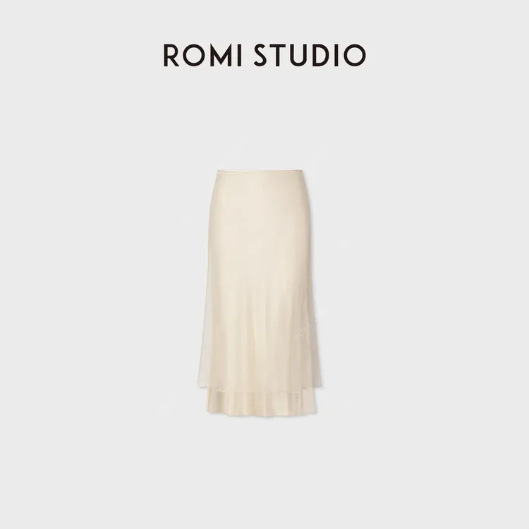 ROMI STUDIO100%桑蚕丝清透薄纱雾感松紧鱼尾半身裙 RWDSXG2342