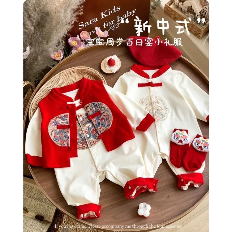 新款新国风满月连体衣婴儿春秋款新中式男女宝宝外穿秋装百天包屁