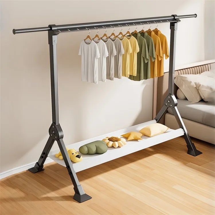 铝合金晾衣架单杆简易晾衣杆落地式可伸缩多功能阳台户外晾晒神器