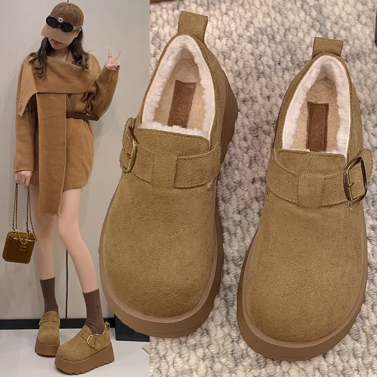 6CM~厚底增高复古加绒勃肯鞋女2025秋冬新款一脚蹬保暖博肯鞋棉鞋