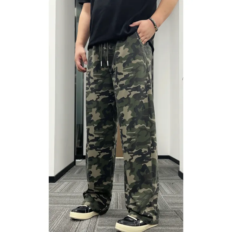 秋季新款美式复古不规则水洗迷彩卫裤男潮流痞帅大码休闲慵懒长裤