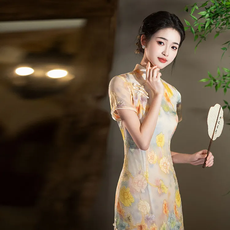 2025年新款春夏印花旗袍日常奥黛连衣裙女改良旗袍新中式国风素雅