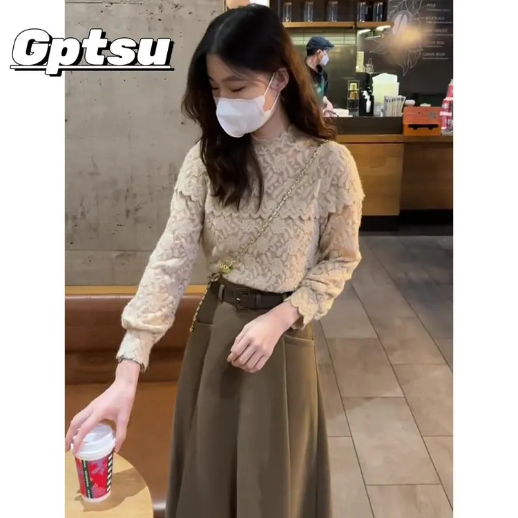 GPTSu法式内搭蕾丝打底衫女士新款秋冬时尚洋派独特别致小衫上衣