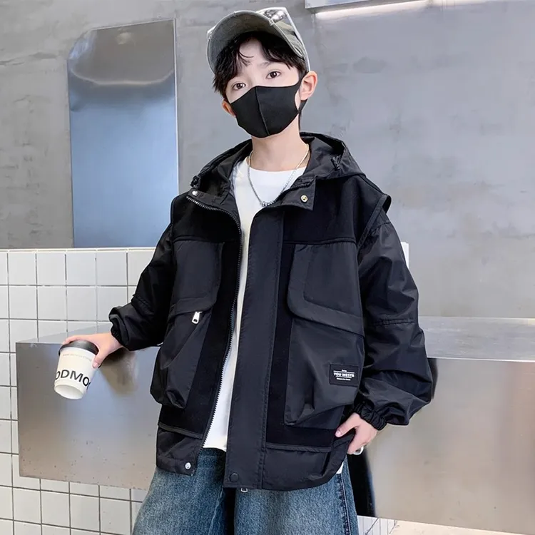 儿童装男童秋装假两件外套2025新款春秋款中大童秋季男孩帅气夹克