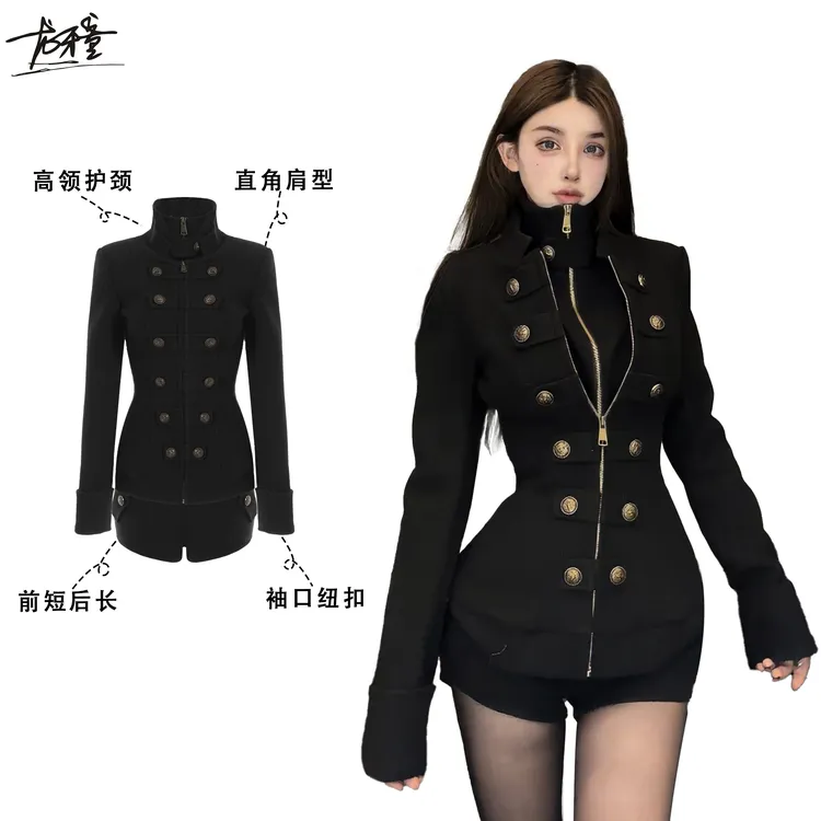 龙牙童【拿破仑乐队】套装显瘦气质紧身黑色欧美收腰修身长袖时尚