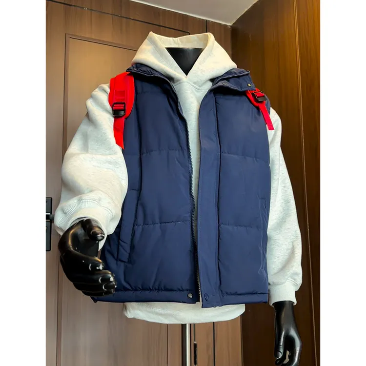 藏青色马甲棉服秋冬款加厚保暖潮牌韩版背心外套男搭配卫衣棉坎肩