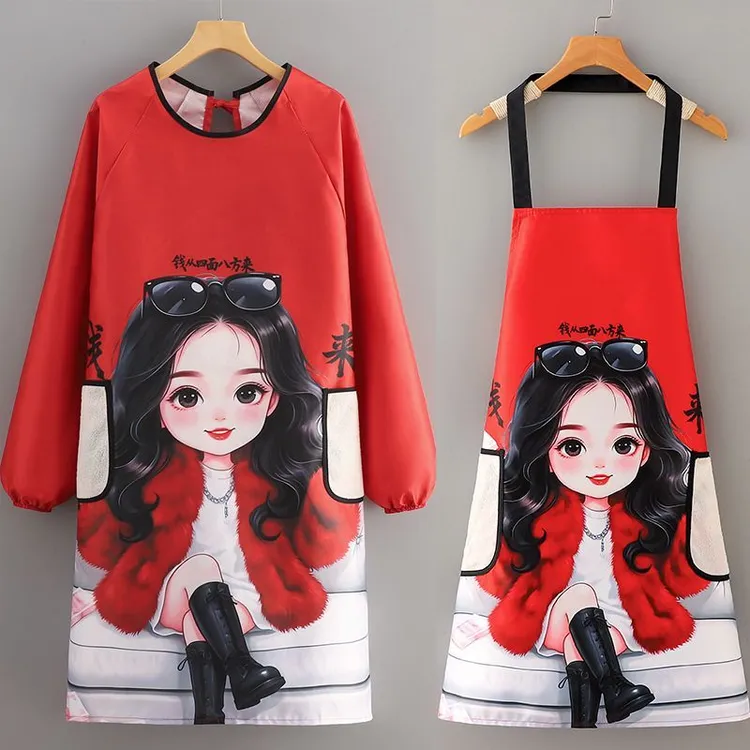 防水时尚防油围裙厨房家用可爱洋气罩衣围腰做饭网红上班工作服