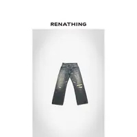 【RENATHING】水洗破洞贴布牛仔裤