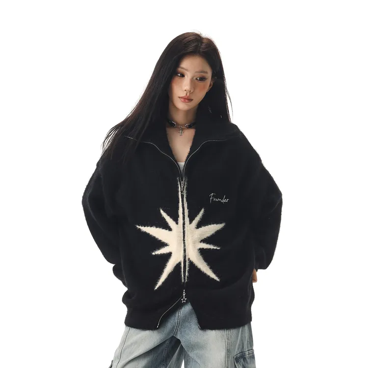 CTB啤酒队长 美式双拉链星芒毛绒软糯毛衣女款