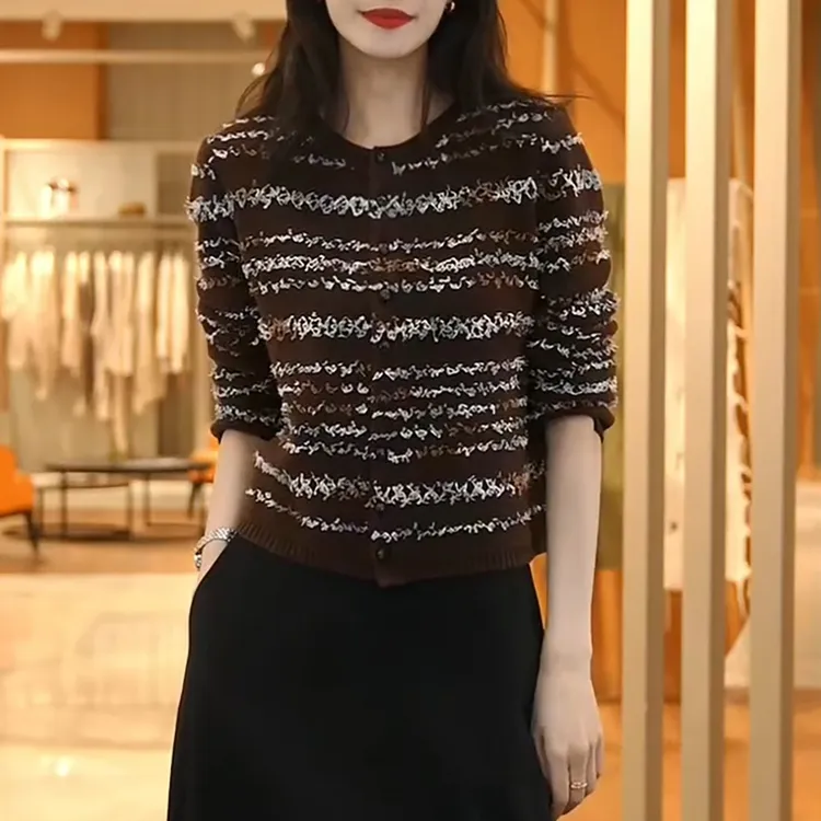 春秋新款圆领针织开衫女宽松显瘦百搭毛衣外套上衣打底衫外搭上衣