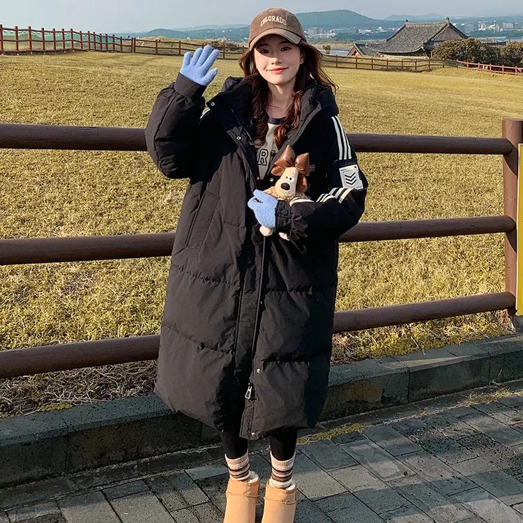 反季黑色棉服女中长款2025新款韩版宽松棉衣加厚长款过膝棉袄外套