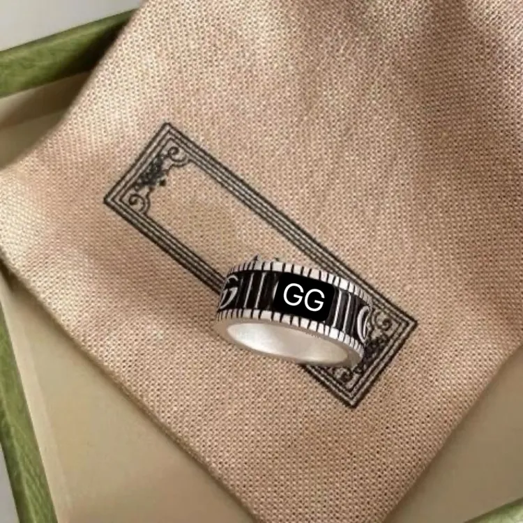 925银戒指 古家复古做旧双G条纹戒指男女同款经典时尚情侣