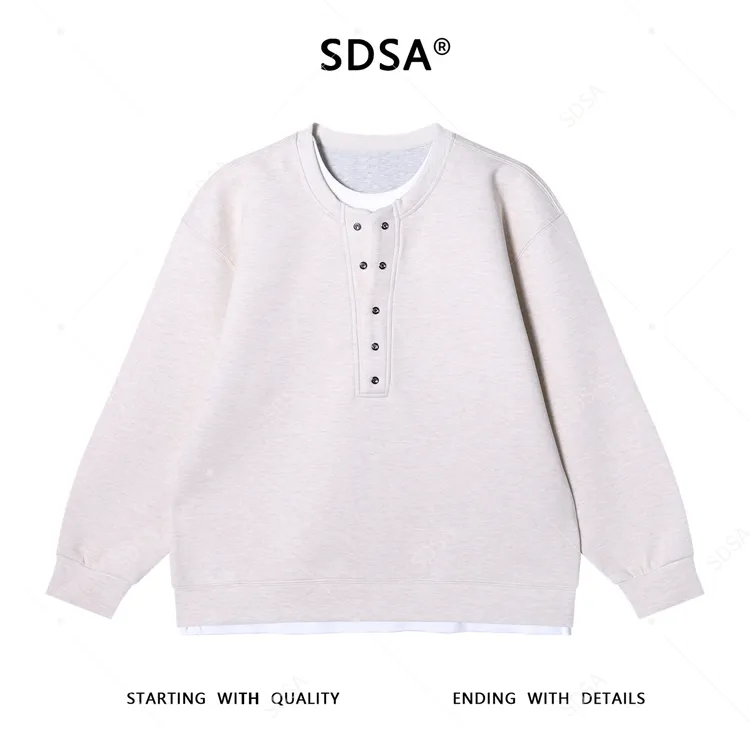 SDSA男士秋冬新款痞帅男装简约撞色半纽扣圆领卫衣百搭潮牌上衣