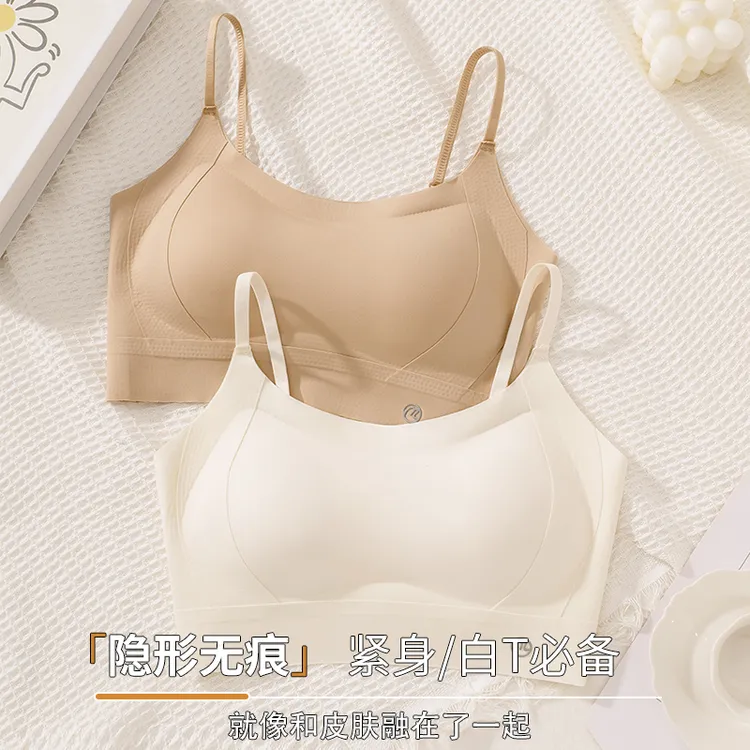 薄绒秋冬款大胸显小舒适漫画胸无痕果冻内衣女美背聚拢网红文胸