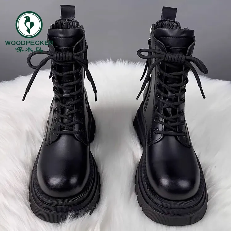 啄木鸟英伦风厚底马丁靴女2025新款秋季网红爆款短靴小个子单靴女