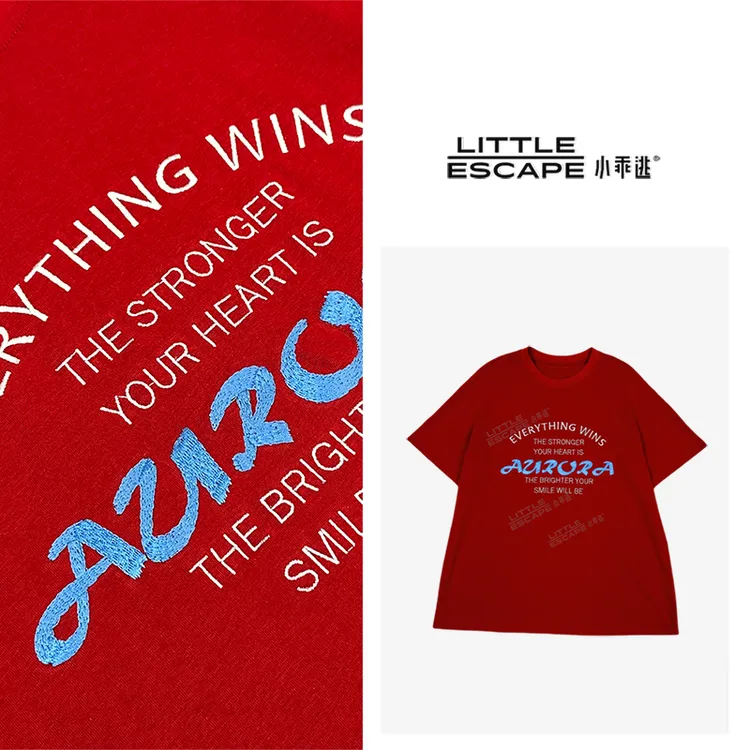 小乖逃双色D白色红色T恤AZ字母短袖休闲时尚圆领上衣S25408