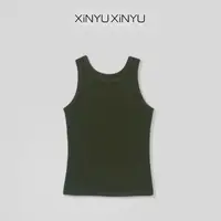 XINYU/芯与『陶然』定染军绿色U领背心 36124 无袖 休闲 通勤 百搭
