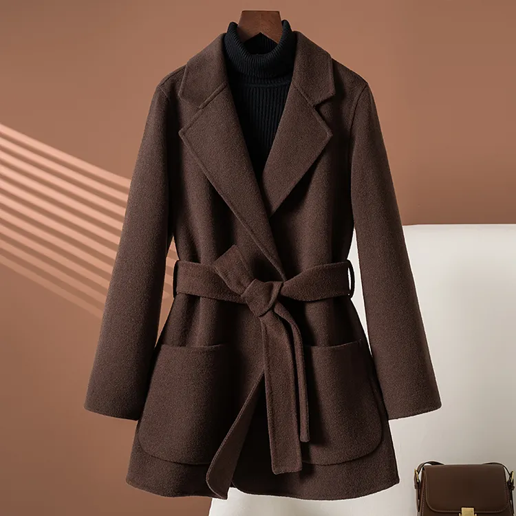 咖啡色双面羊绒大衣女中长款2025新款秋冬小个子显瘦羊毛妮子外套