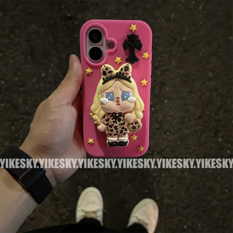立体卡通可爱豹纹女孩iPhone16promax手机壳苹果15硅胶13女14pro