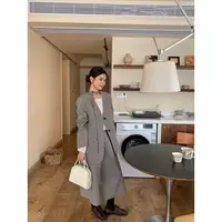 C/1510 韩系无领呢子西装外套+半身裙套装（配飘带 裙长74 衣长70）