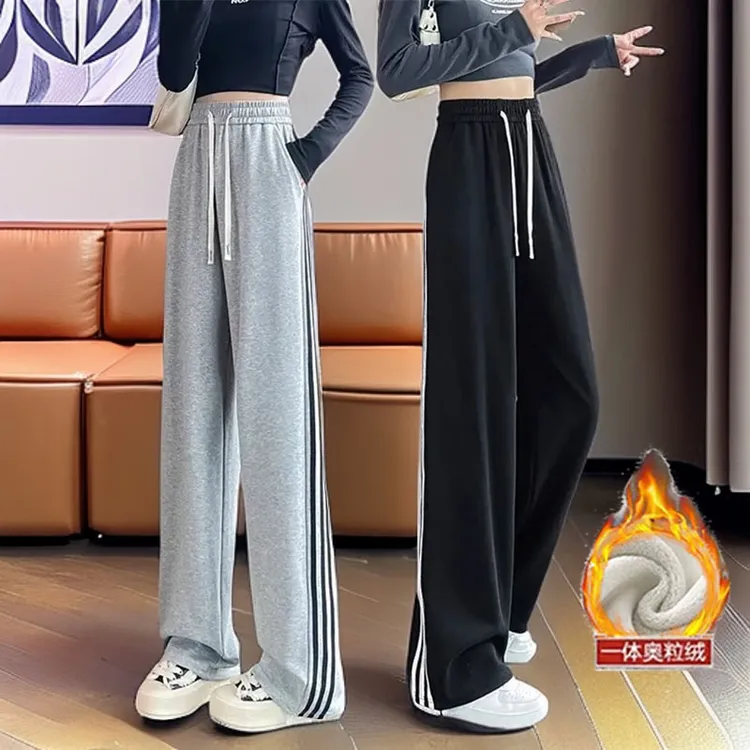 女童裤子秋冬加绒女孩直筒运动两穿阔腿裤春秋宽松中大童休闲卫裤