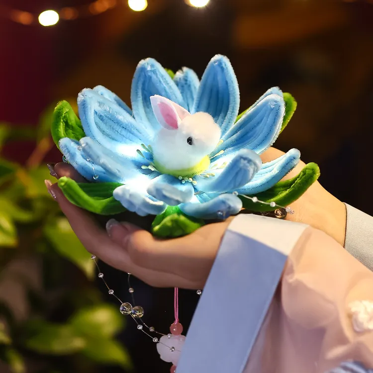菲寻2025新款中秋节莲花灯笼成品儿童手工制作diy扭扭棒兔子宫灯