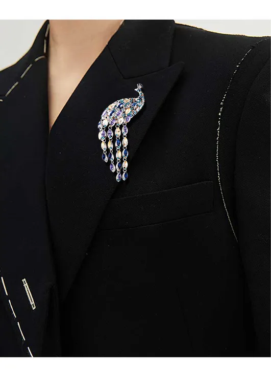合金胸针 镶钻复古水晶孔雀流苏胸针毛衣饰品胸花女高级感配饰