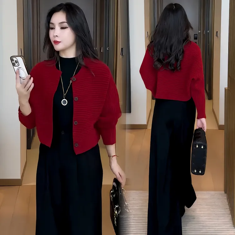 气质长袖针织衫女2025秋季新款漂亮洋气短款开衫甜美宽松减龄毛衣