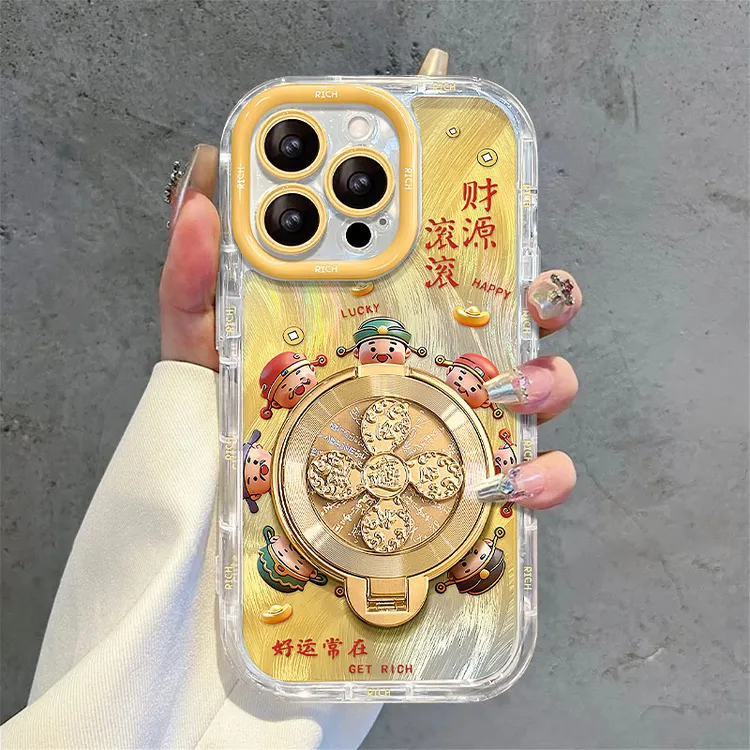 网红同款满屏财神支架适用17promax手机壳新女款iphone15国风