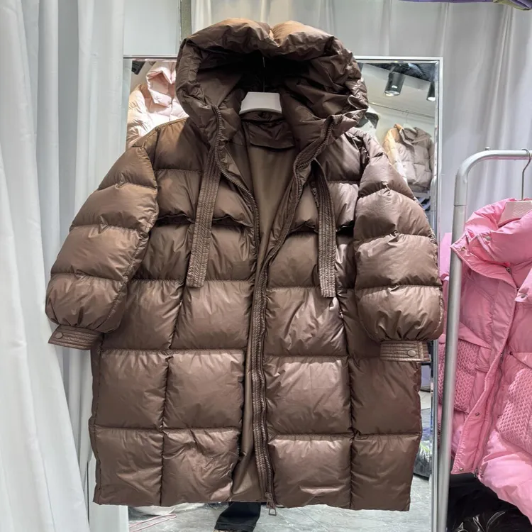 反季韩版羽绒服女大牌2024加厚保暖被子白鸭绒过膝长款飘带大被子