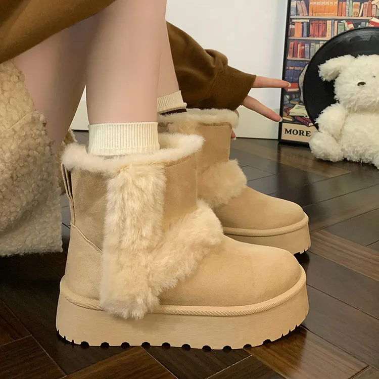 人本女款秋冬雪地靴新款百搭网红爆款加绒加厚保暖外穿厚底棉鞋子