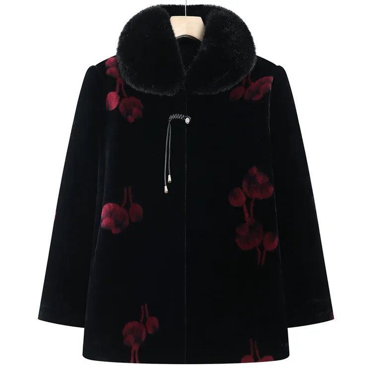 中老年人女装冬季毛领大衣气质妈妈装加绒加厚外套奶奶装保暖棉衣