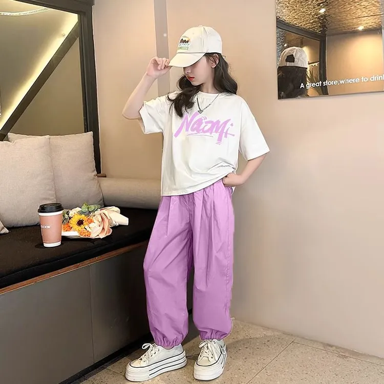 儿童夏装短袖套装女孩新款休闲防蚊裤女童夏季洋气二件套中大童