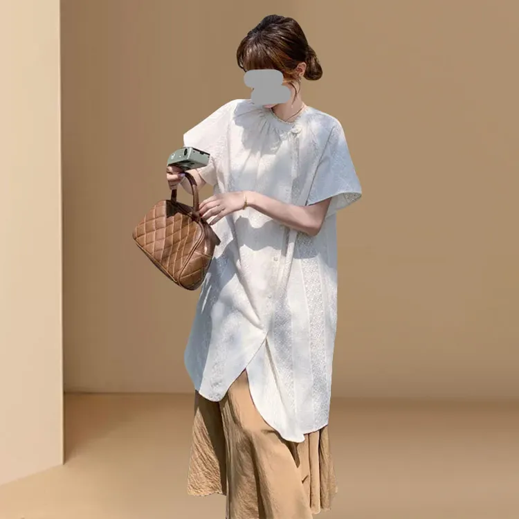日系文艺绣花宽松衬衫套装女夏季新款超好看洋气阔半身裙两件套潮
