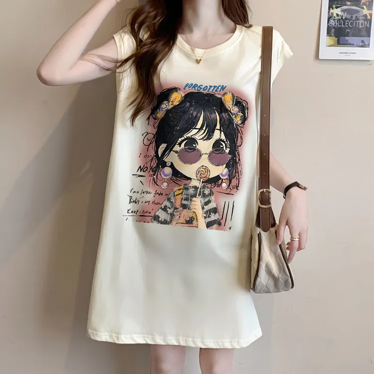 夏季宽松纯棉高级感T恤裙女2025新款韩版时尚洋气薄款坎肩背心裙