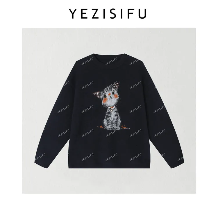 欧尼私服 2025秋冬小众设计极简风猫咪套头羊毛针织衫2511C7699