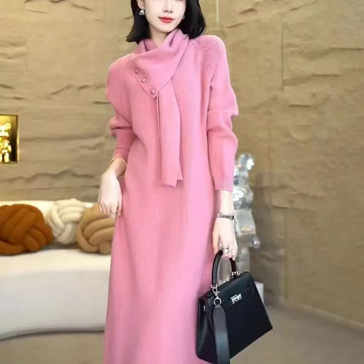 宽松腰V领不褪色常规袖连衣裙长款女装网红显瘦修身
