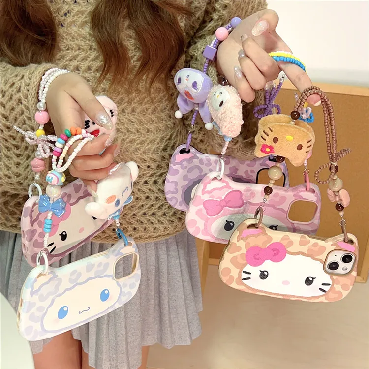 卡通豹纹KT猫三丽鸥iPhone14/13适用苹果16/15PROMAX手机壳防摔套