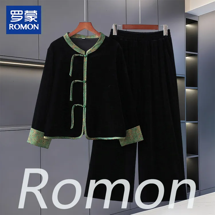 罗蒙洋气妈妈秋装金丝绒套装国风盘扣马甲中老年女气质减龄两件套