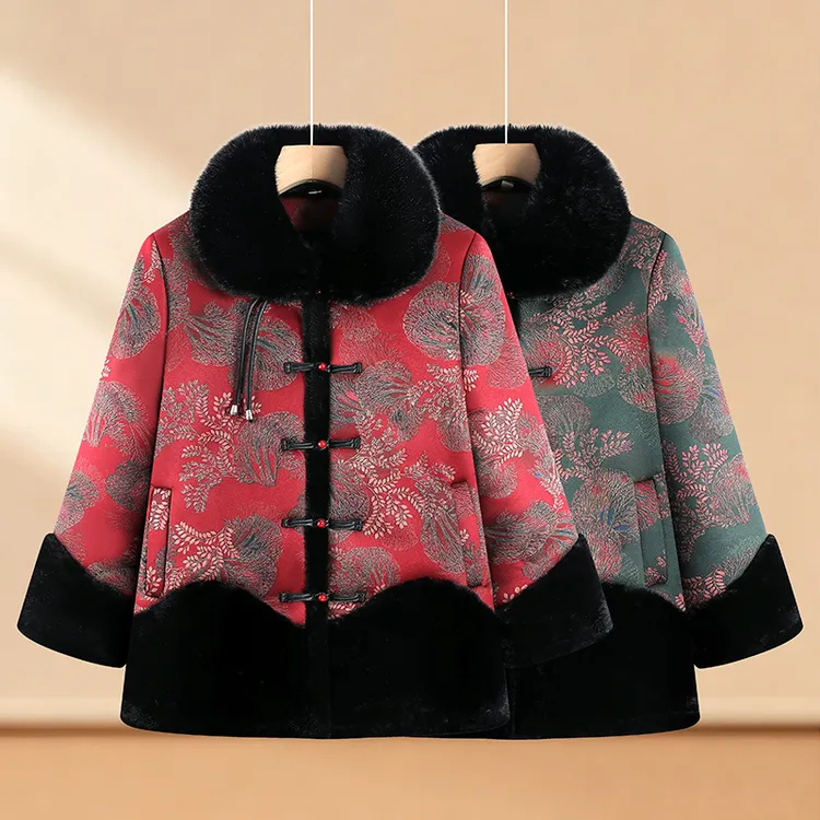 老年女装棉袄棉衣老年人加绒加厚老年人妈妈装冬装加厚奶奶装外套