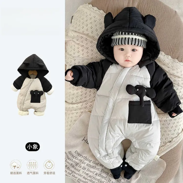 新款新生加绒男女冬季连体衣保暖连帽婴儿衣服韩版洋气婴儿外出服