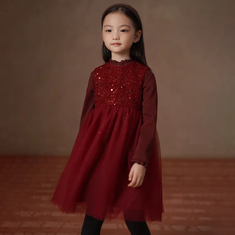 哈齿童装冬季儿童连衣裙小香风拼接背心裙女童红色丝绒公主纱裙